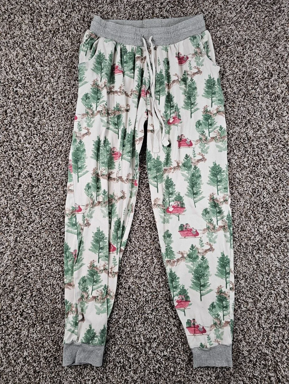 Burts Bees Baby mens Sz S Jogger Pajama Pants Christmas Santa Sleigh
